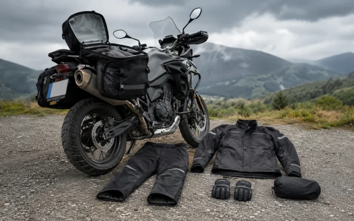 Completo antipioggia moto preparato prima della partenza